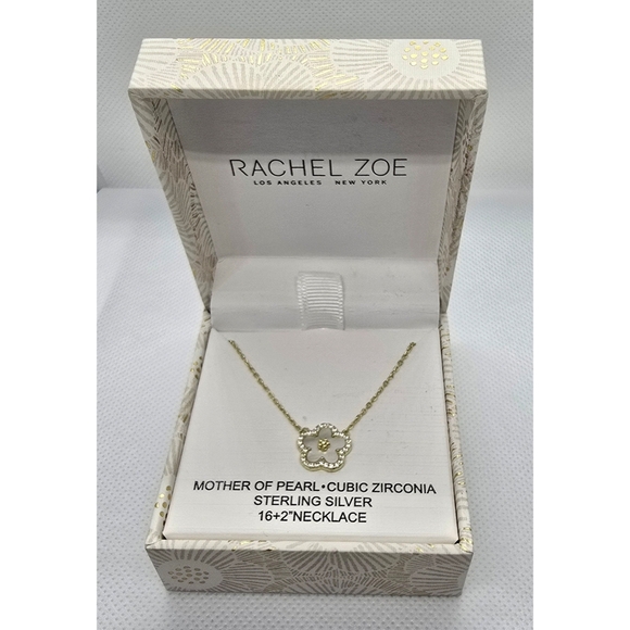 Rachel Zoe Mother of Pearl Cubic Zirconia Necklace – Sterling Silver – 16”+2” - Picture 2 of 10